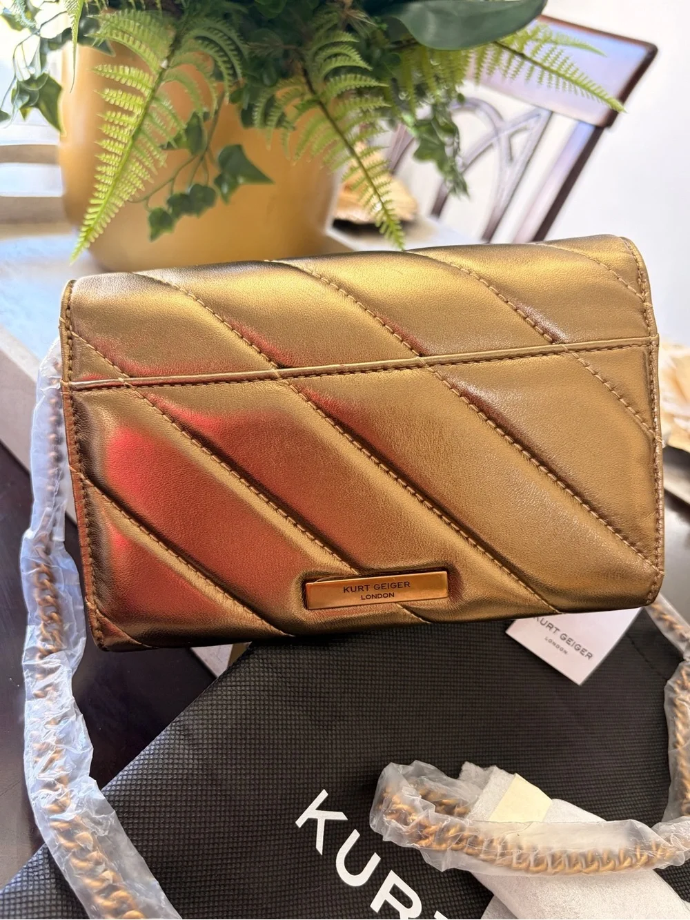 Kurt Geiger London SoHo Wallet on Chain BRONZE -NWT